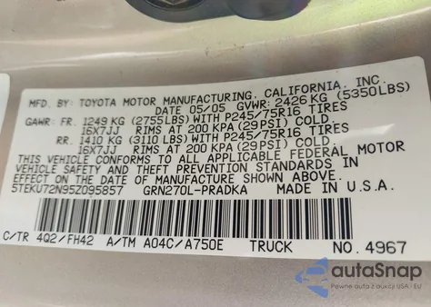 2005 Toyota Tacoma Prerunner V6 из США, поврежденный, VIN 5TEKU72N95Z095857